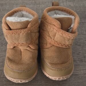 Tan Baby Booties with Fleece Lining